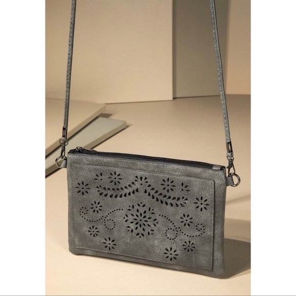 Butterfly Dsigns Handbags - Boho Western Faux Leather Crossbody with Floral Laser Cut Out
